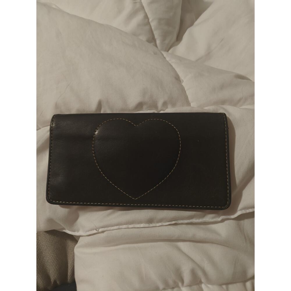 Brighton Black Vintage Leather Heart Stitch Checkbook with Deep Cherry Interior